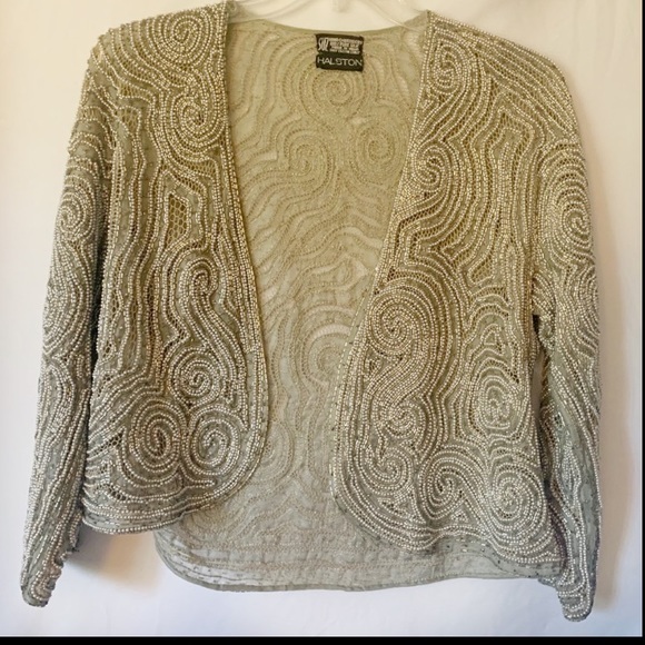 Halston Vintage Silk Hand Beaded Bugle jacket very Rare - Picture 9 of 16